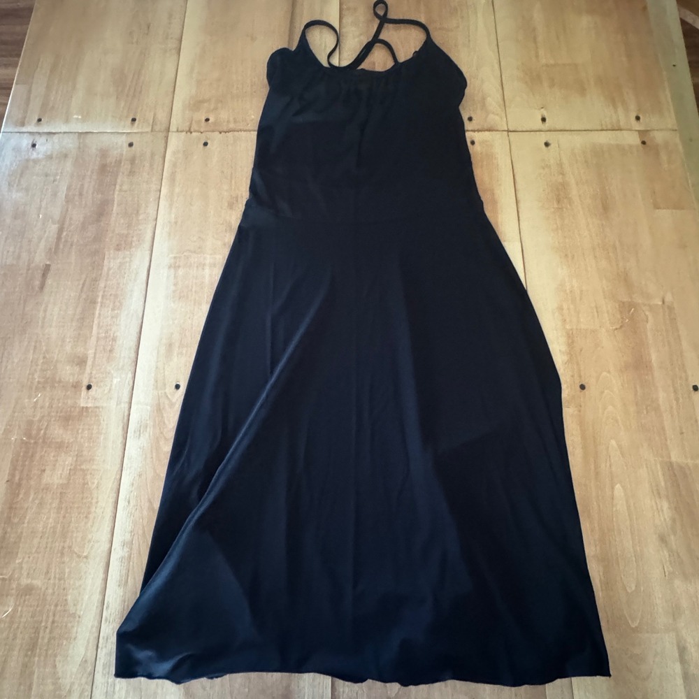 J. Crew Black Midi Dress Sleeveless Criss Cross Back Shelf Bra Jersey Knit